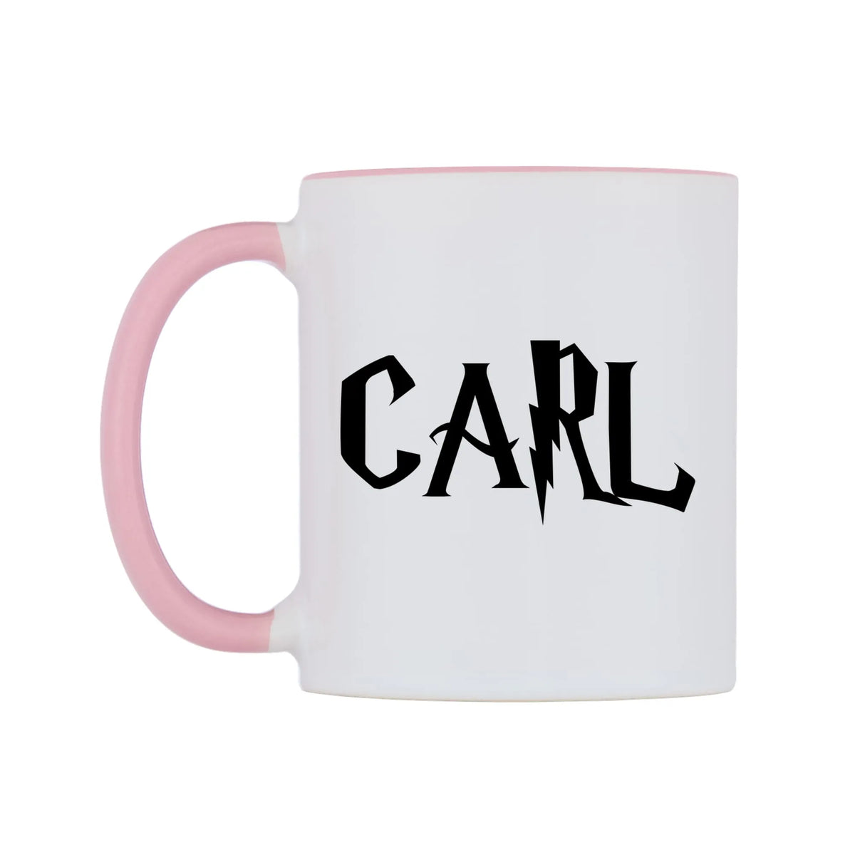 Carl - Wizard Themed Mug — white 11oz gloss mug with a pink inside and handle, right side, on a white background