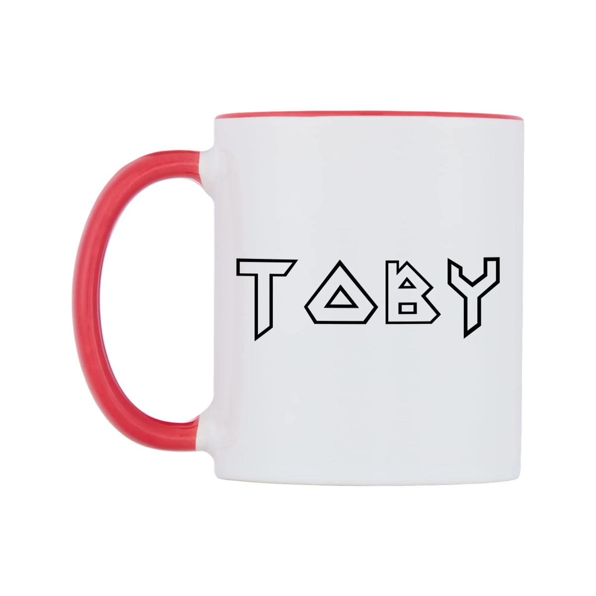 Toby - Iron Maiden Themed Mug — white 11oz gloss mug with a red inside and handle, right side, on a white background