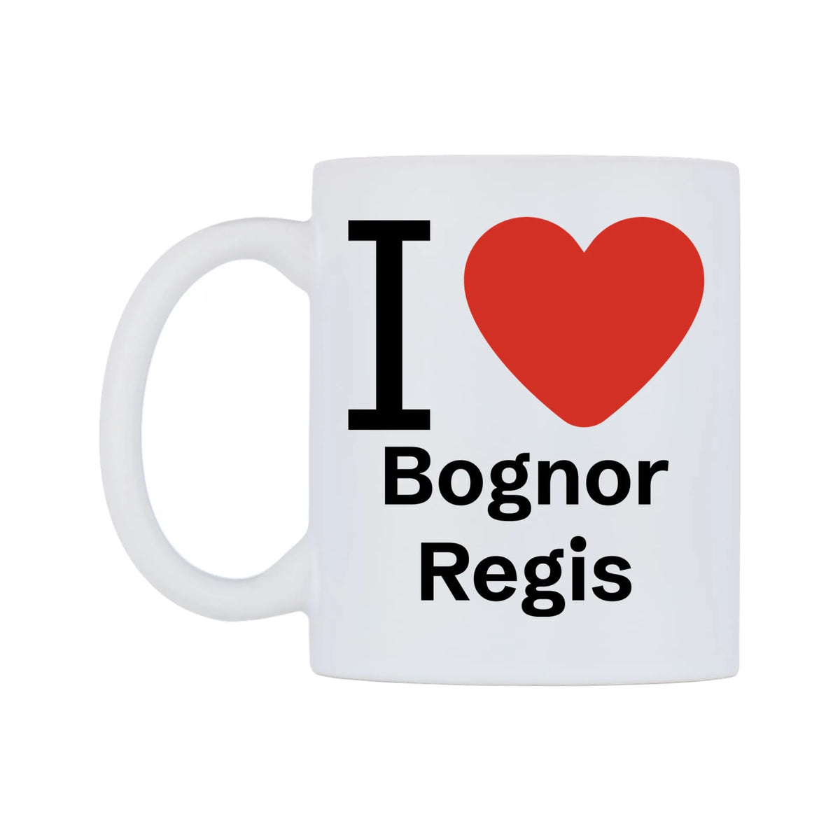 I Love Bognor Regis Mug — white 11oz gloss mug, right side, on a white background