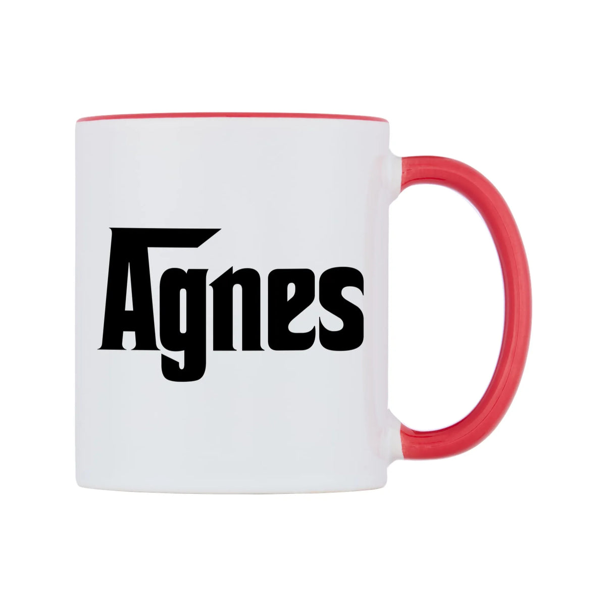 Agnes - Godfather Themed Mug — white 11oz gloss mug with a red inside and handle, left side, on a white background