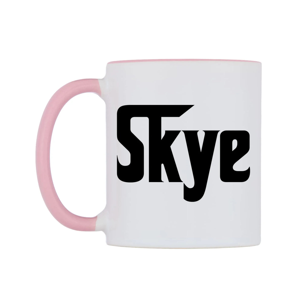 Skye - Godfather Themed Mug — white 11oz gloss mug with a pink inside and handle, right side, on a white background