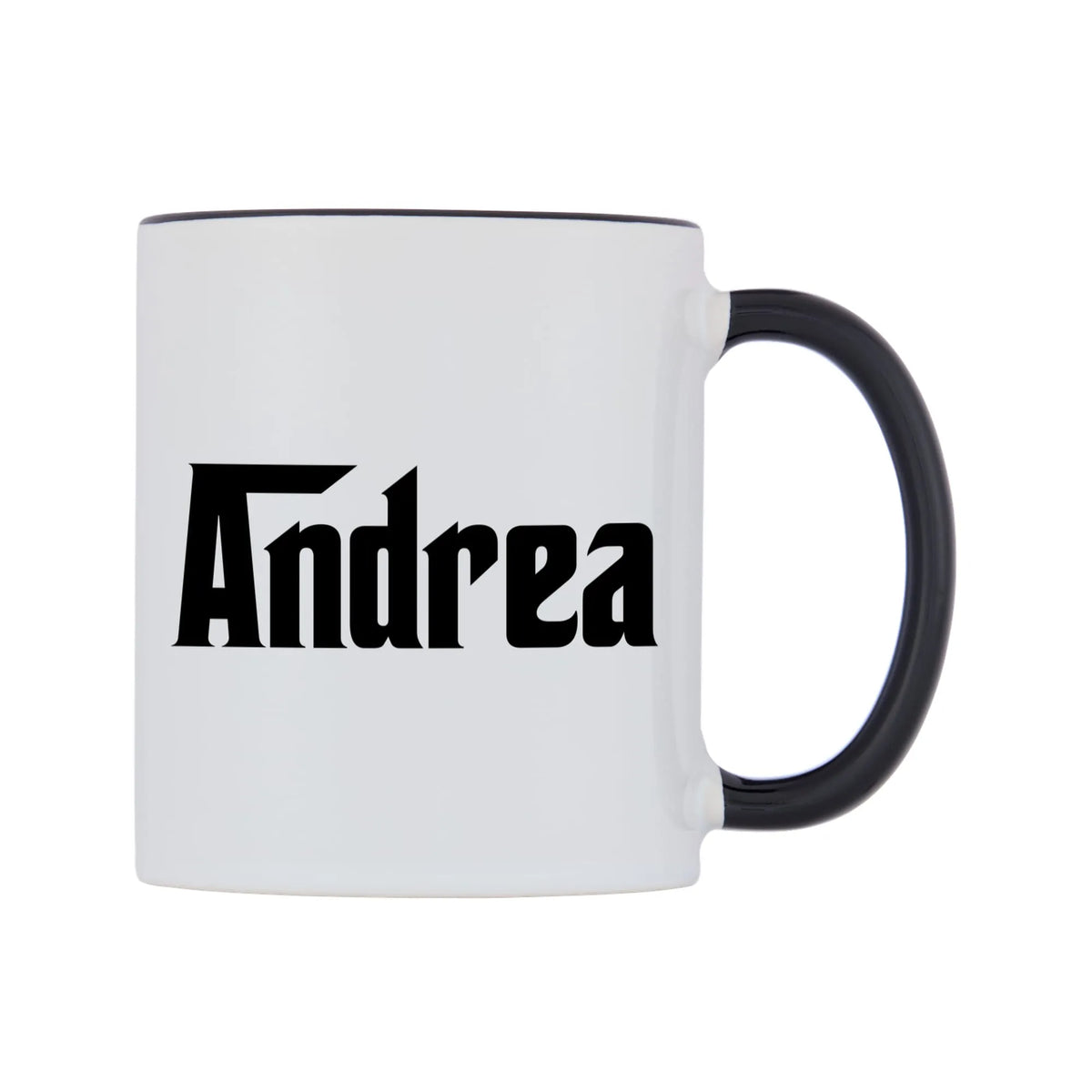 Andrea - Godfather Themed Mug — white 11oz gloss mug with a black inside and handle, left side, on a white background