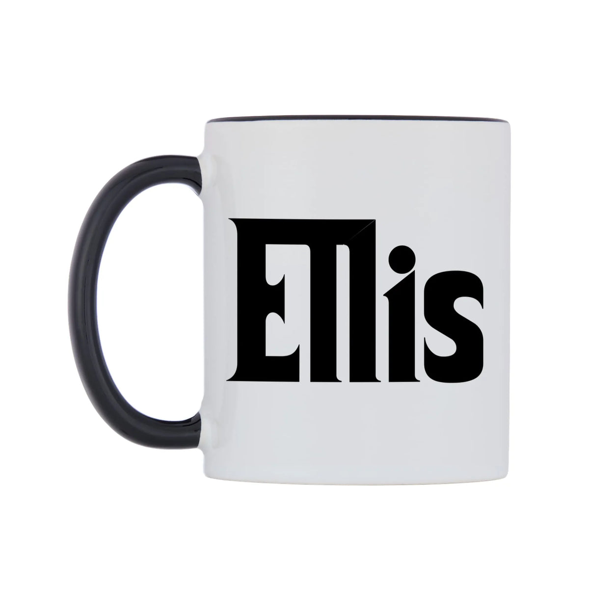Ellis - Godfather Themed Mug — white 11oz gloss mug with a black inside and handle, right side, on a white background