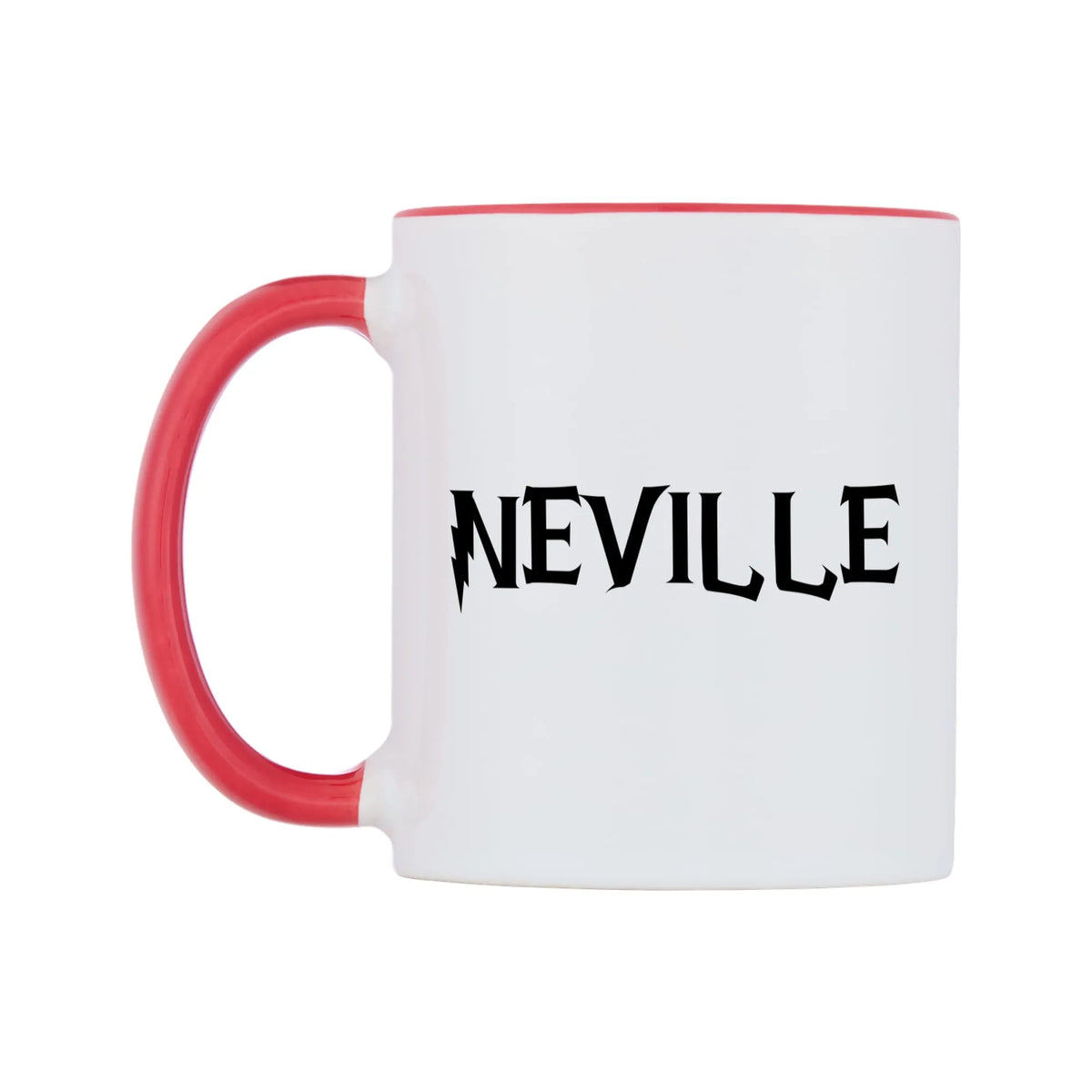 Neville - Wizard Themed Mug — white 11oz gloss mug with a red inside and handle, right side, on a white background