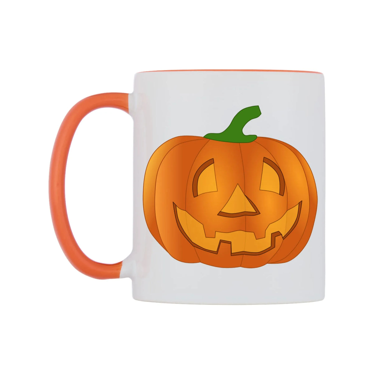 Halloween Pumpkin Mug — white 11oz gloss mug with a orange inside and handle, right side, on a white background