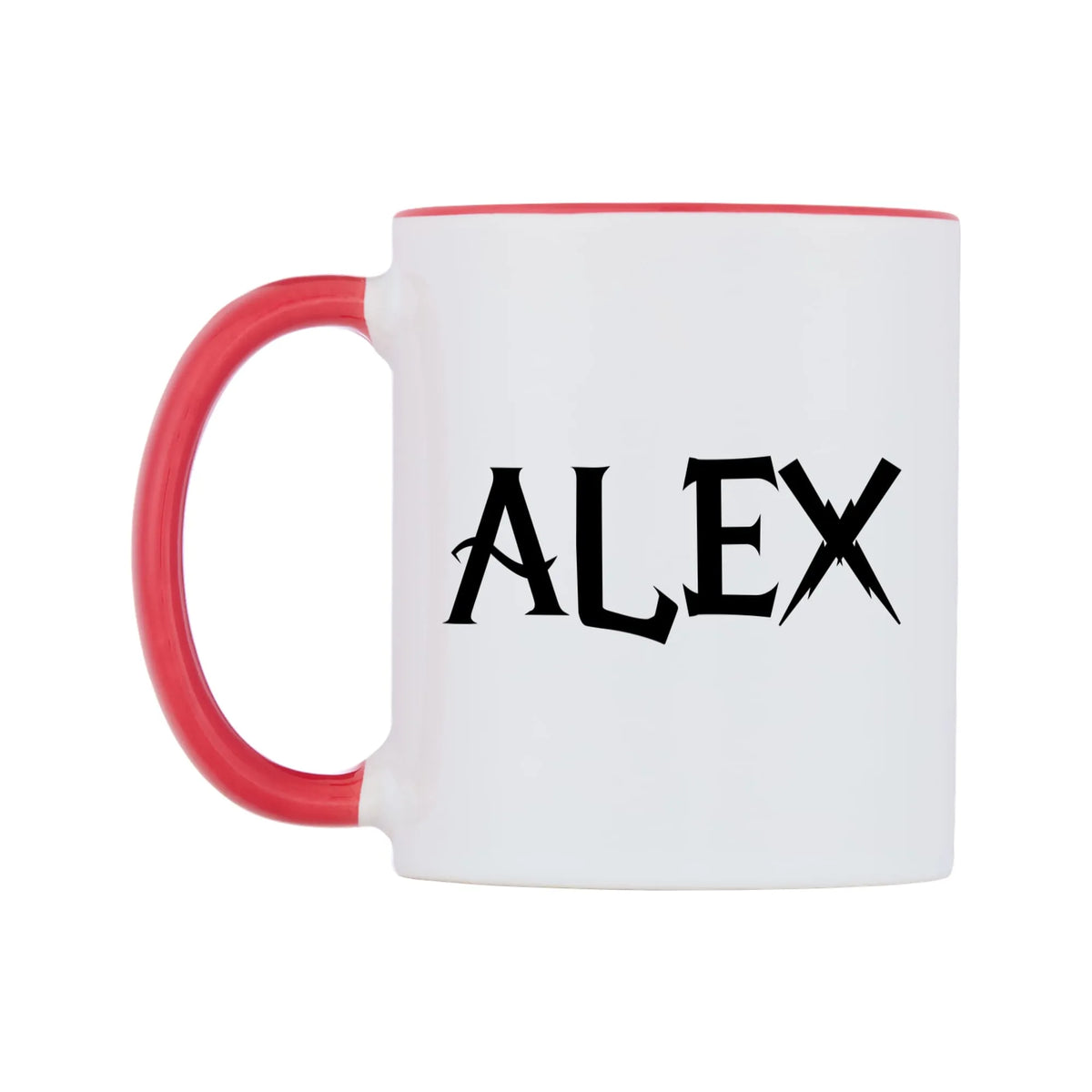 Alex - Wizard Themed Mug — white 11oz gloss mug with a red inside and handle, right side, on a white background