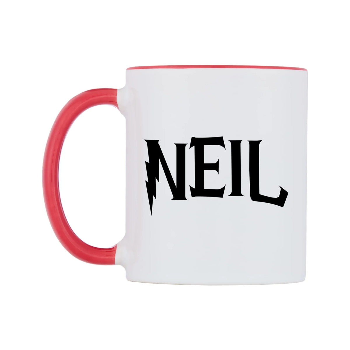 Neil - Wizard Themed Mug — white 11oz gloss mug with a red inside and handle, right side, on a white background
