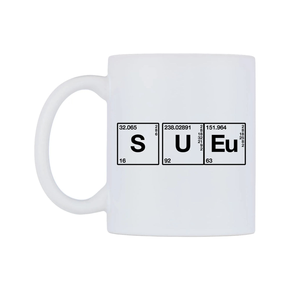 Sue - Chemistry Themed Mug — mug, right side, on a white background