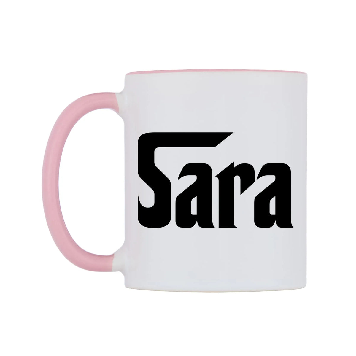 Sara - Godfather Themed Mug — white 11oz gloss mug with a pink inside and handle, right side, on a white background