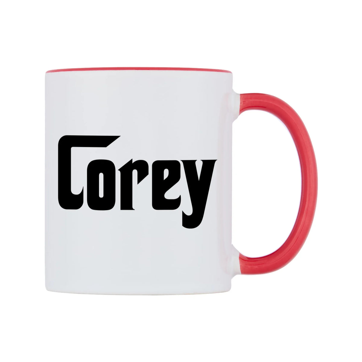Corey - Godfather Themed Mug — white 11oz gloss mug with a red inside and handle, left side, on a white background