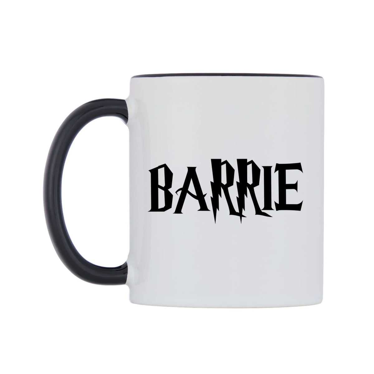 Barrie - Wizard Themed Mug — white 11oz gloss mug with a black inside and handle, right side, on a white background