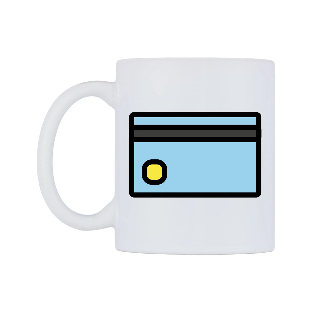 Credit Card Emoji Mug — mug, right side, on a white background