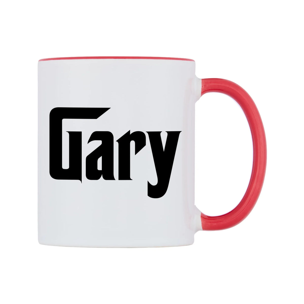 Gary - Godfather Themed Mug — white 11oz gloss mug with a red inside and handle, left side, on a white background