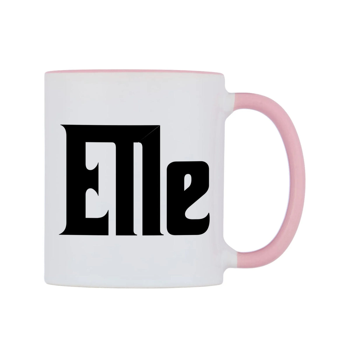 Elle - Godfather Themed Mug — white 11oz gloss mug with a pink inside and handle, left side, on a white background