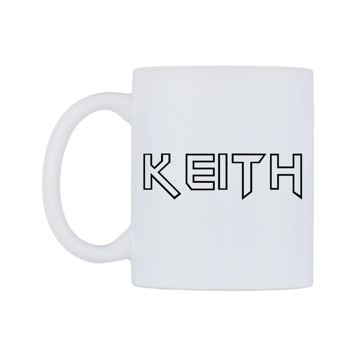 Keith - Iron Maiden Themed Mug — white 11oz gloss mug, right side, on a white background