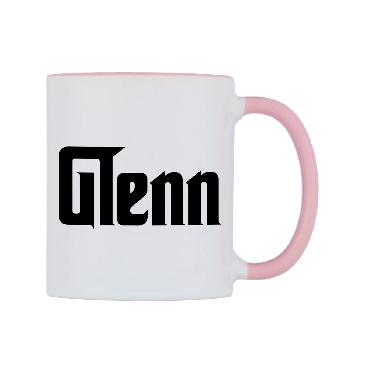 Glenn - Godfather Themed Mug — white 11oz gloss mug with a pink inside and handle, left side, on a white background