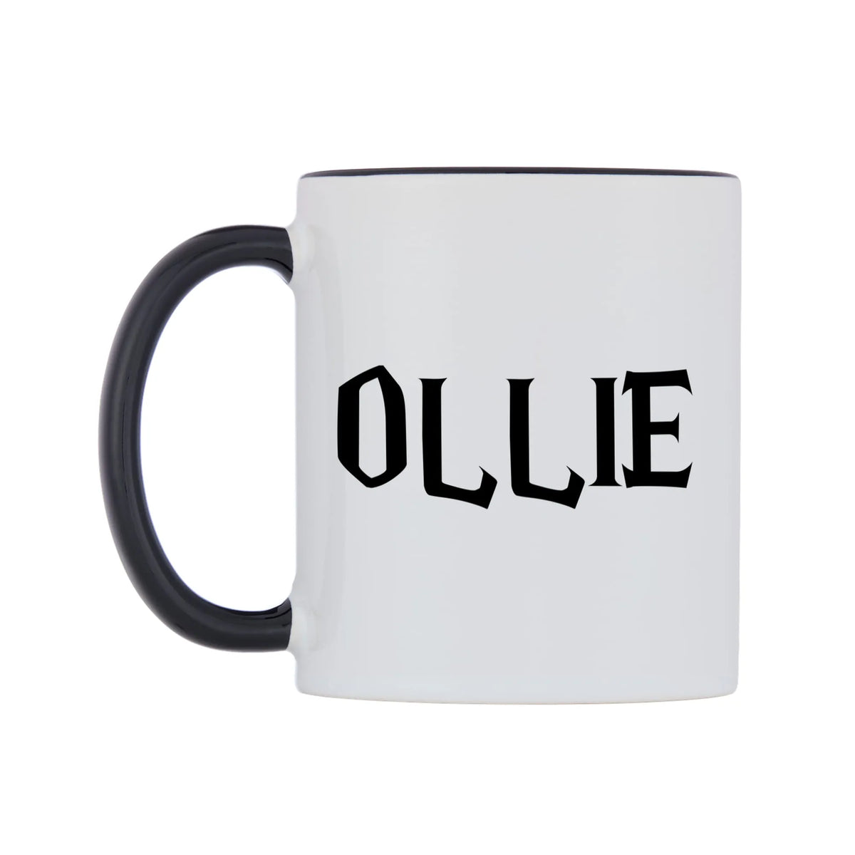 Ollie - Wizard Themed Mug — white 11oz gloss mug with a black inside and handle, right side, on a white background