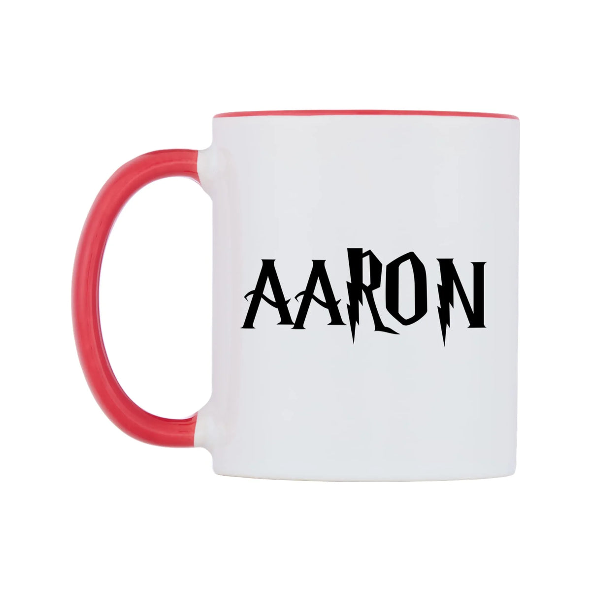 Aaron - Wizard Themed Mug — white 11oz gloss mug with a red inside and handle, right side, on a white background