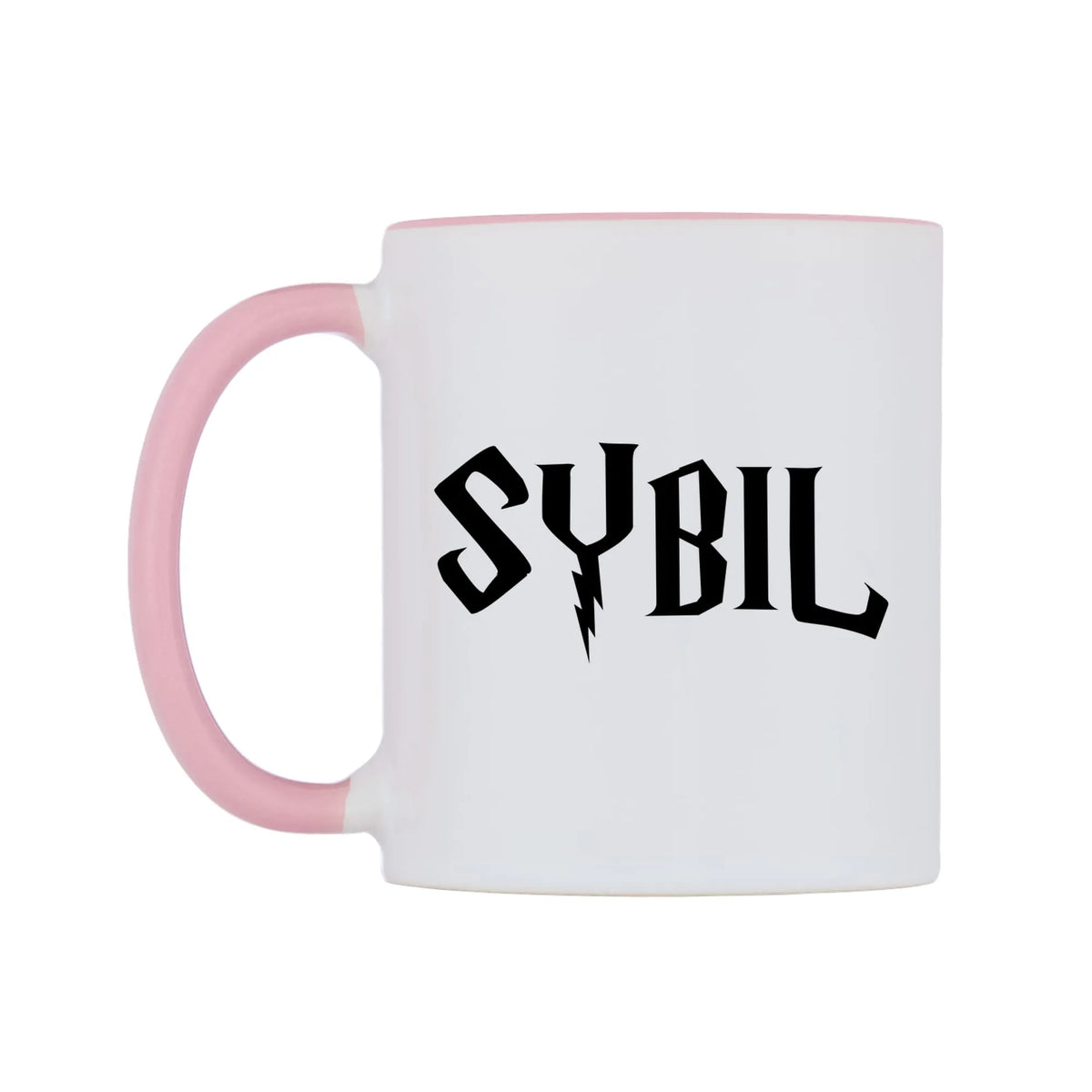 Sybil - Wizard Themed Mug — white 11oz gloss mug with a pink inside and handle, right side, on a white background