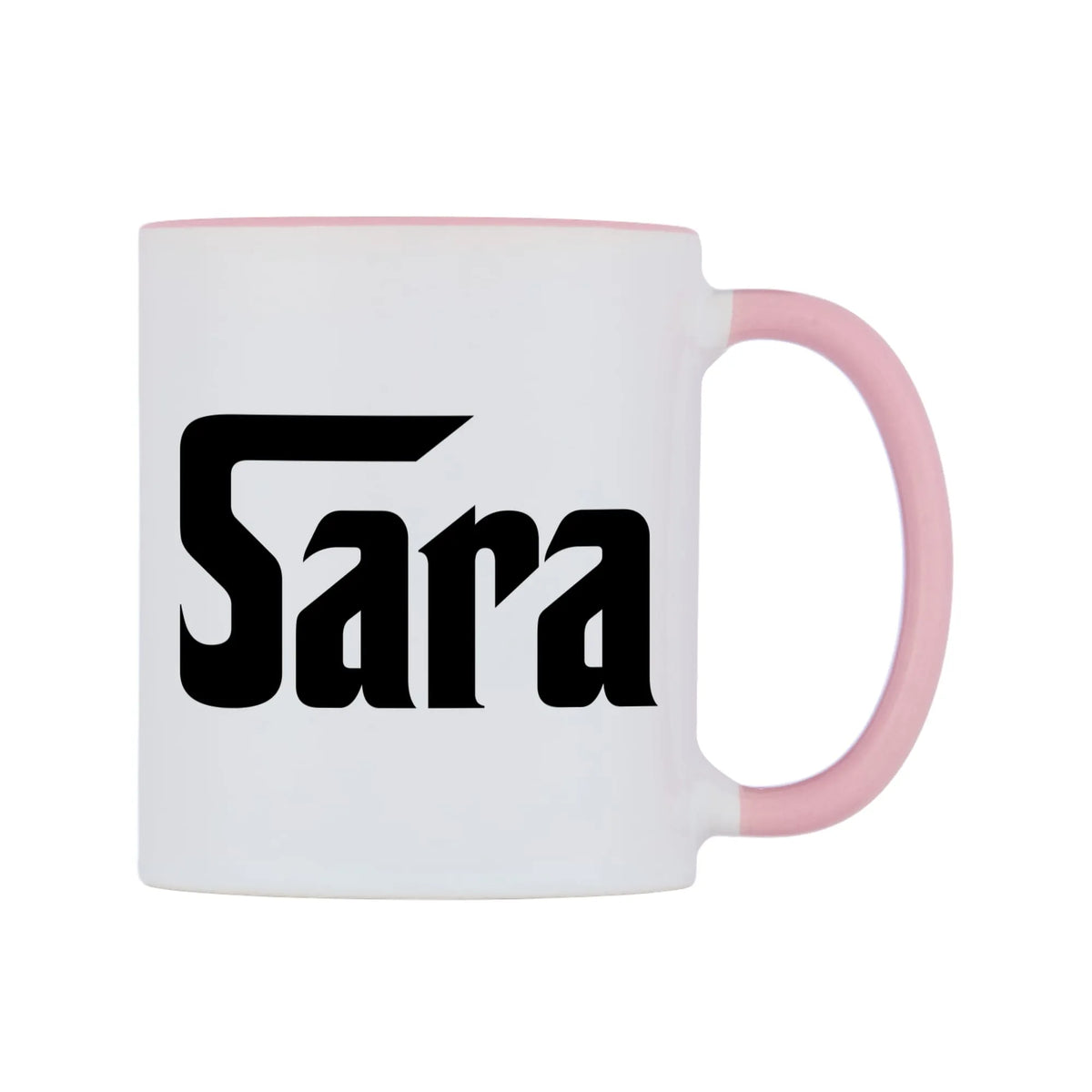Sara - Godfather Themed Mug — white 11oz gloss mug with a pink inside and handle, left side, on a white background
