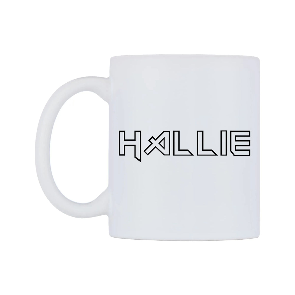 Hallie - Iron Maiden Themed Mug — white 11oz gloss mug, right side, on a white background