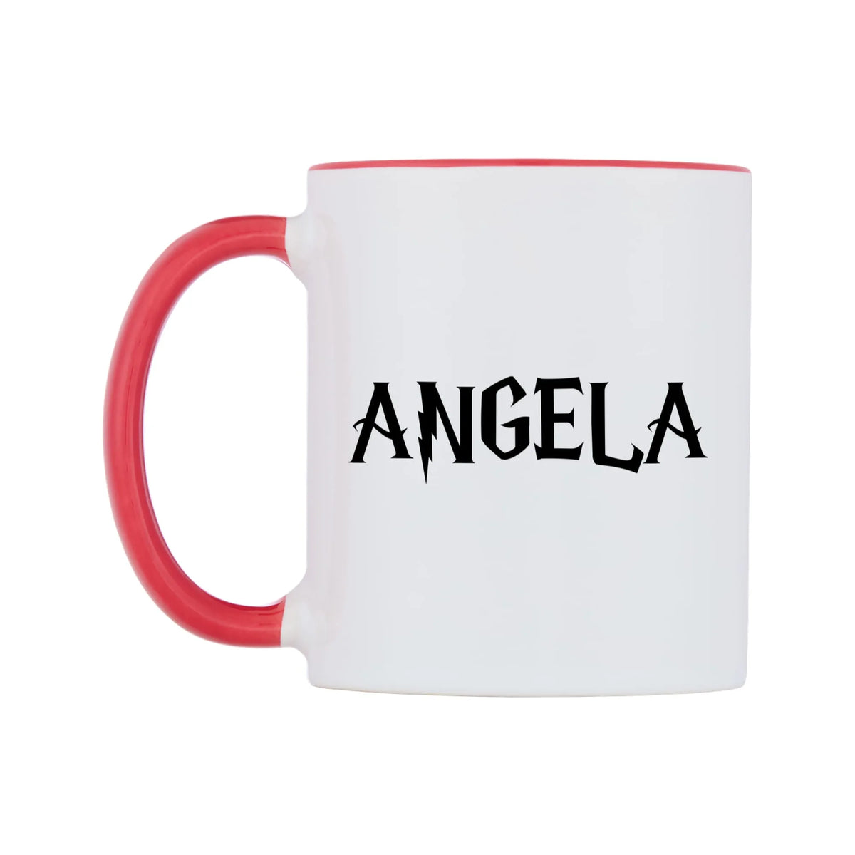 Angela - Wizard Themed Mug — white 11oz gloss mug with a red inside and handle, right side, on a white background
