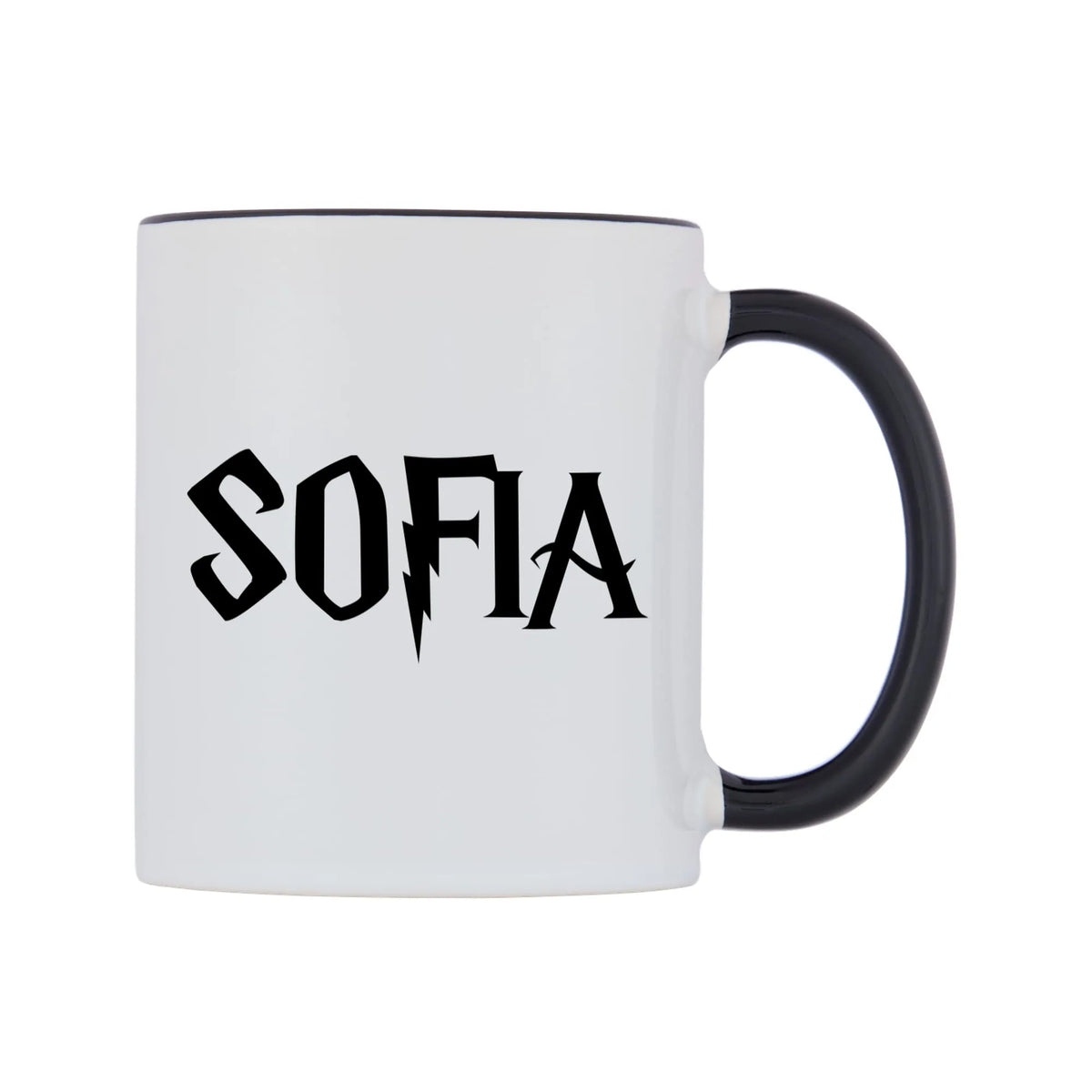 Sofia - Wizard Themed Mug — white 11oz gloss mug with a black inside and handle, left side, on a white background