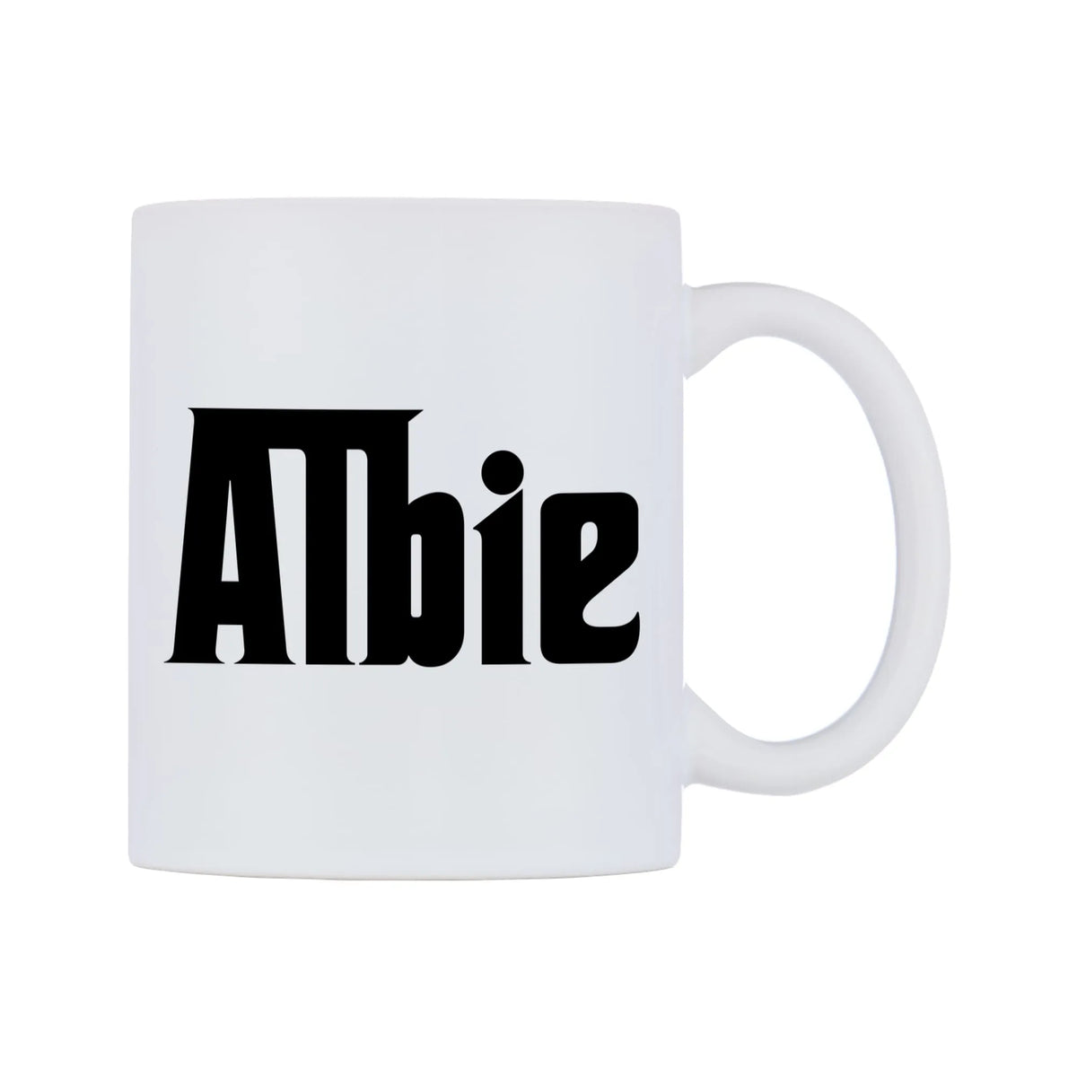 Albie - Godfather Themed Mug — white 11oz gloss mug, left side, on a white background