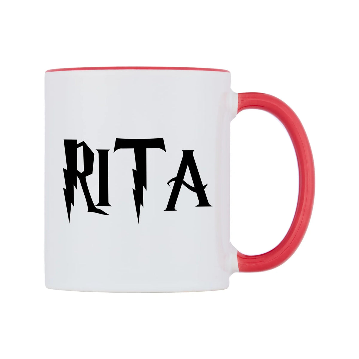 Rita - Wizard Themed Mug — white 11oz gloss mug with a red inside and handle, left side, on a white background