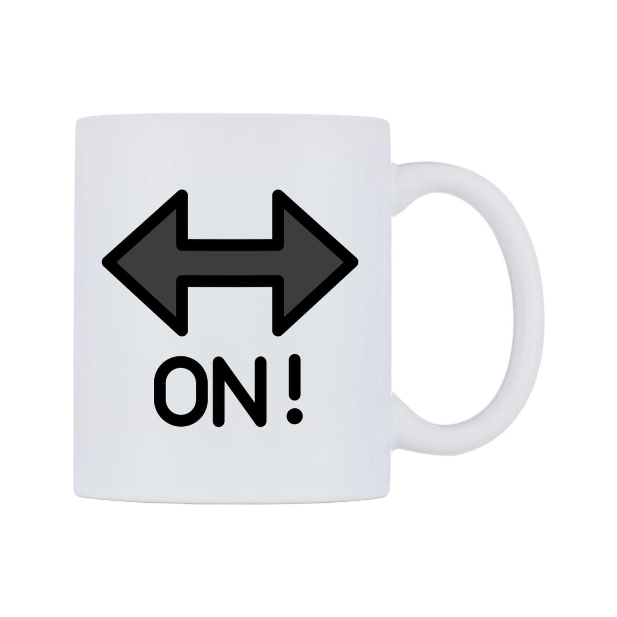 On! Arrow Emoji Mug — mug, left side, on a white background