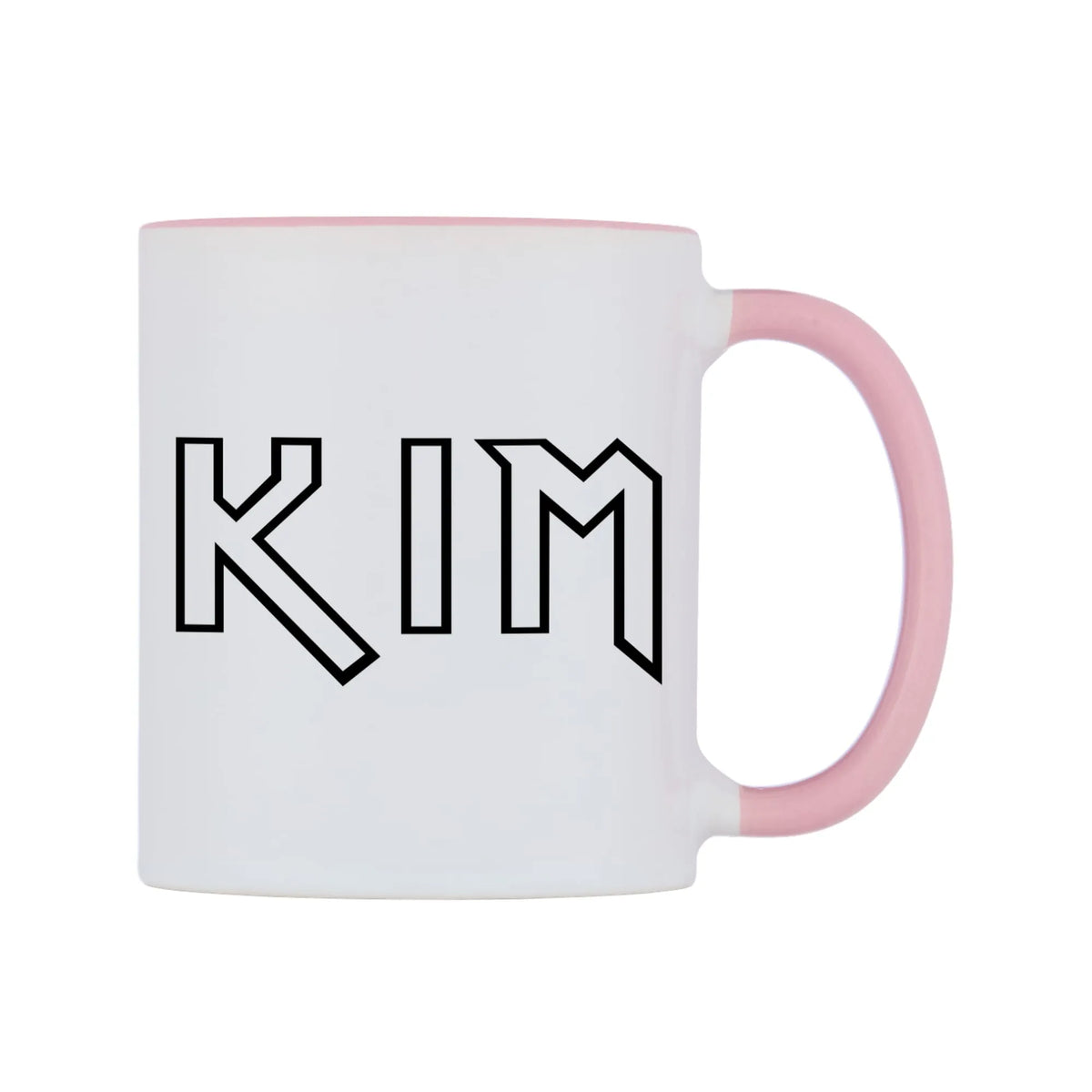 Kim - Iron Maiden Themed Mug — white 11oz gloss mug with a pink inside and handle, left side, on a white background