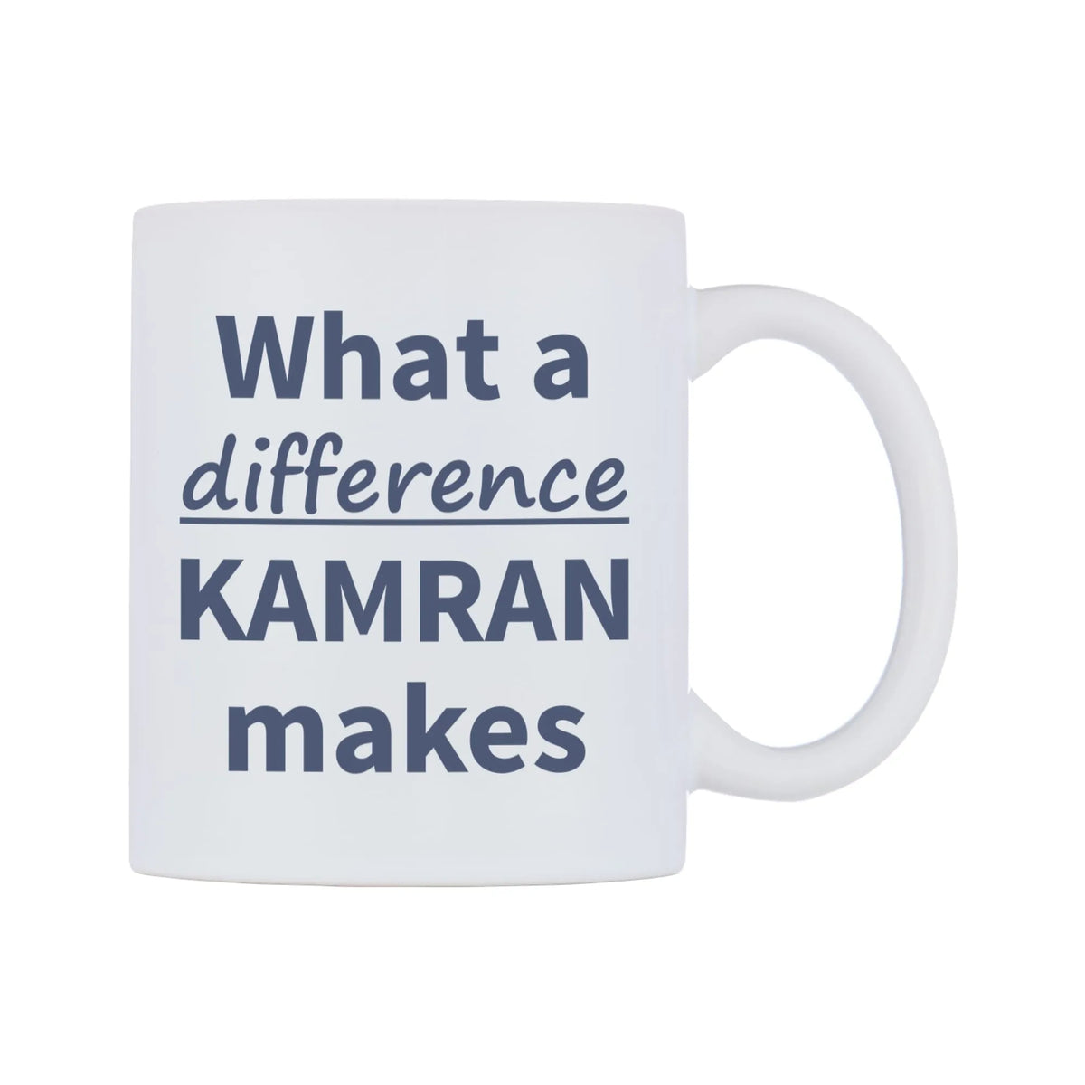 What a difference KAMRAN makes Mug — mug, left side, on a white background