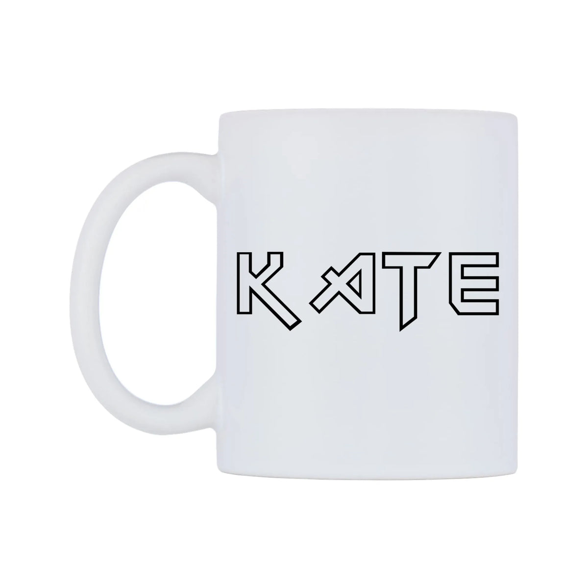 Kate - Iron Maiden Themed Mug — white 11oz gloss mug, right side, on a white background