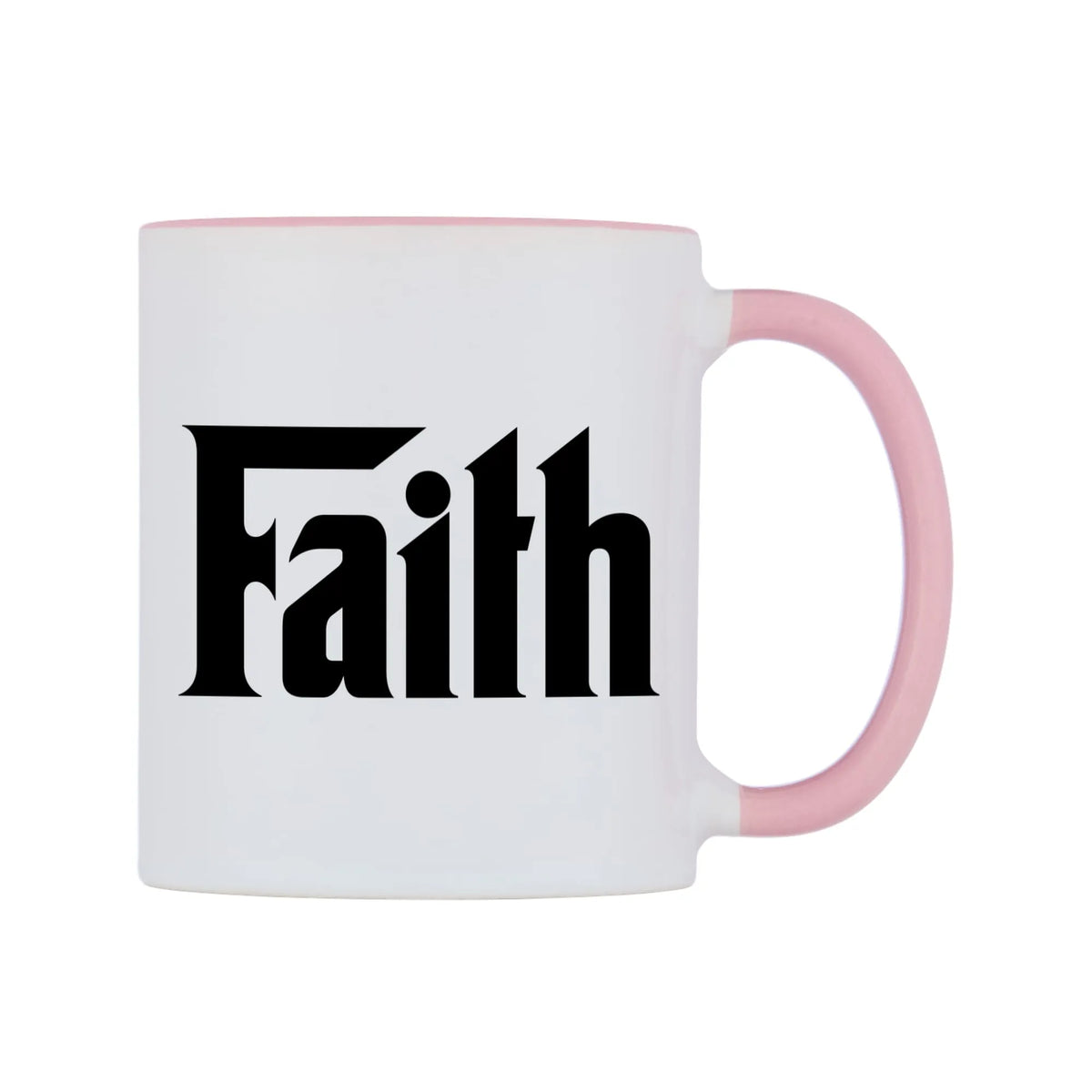 Faith - Godfather Themed Mug — white 11oz gloss mug with a pink inside and handle, left side, on a white background