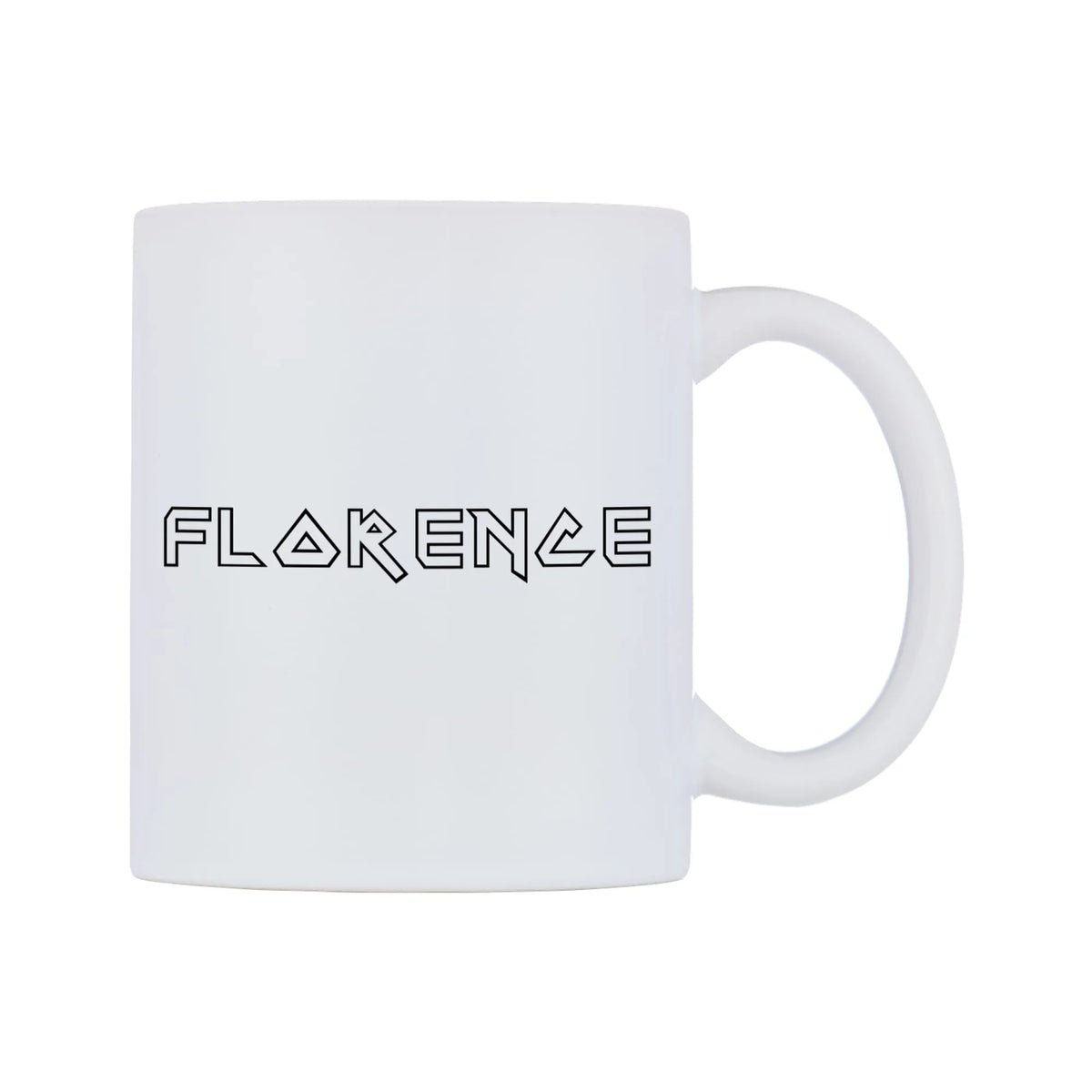 Florence - Iron Maiden Themed Mug — white 11oz gloss mug, left side, on a white background