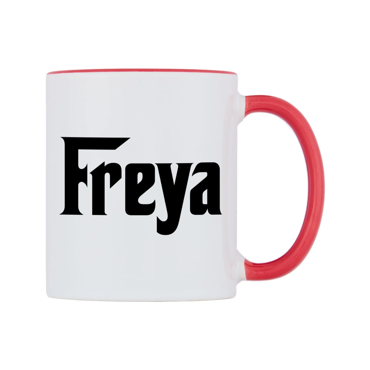 Freya - Godfather Themed Mug — white 11oz gloss mug with a red inside and handle, left side, on a white background