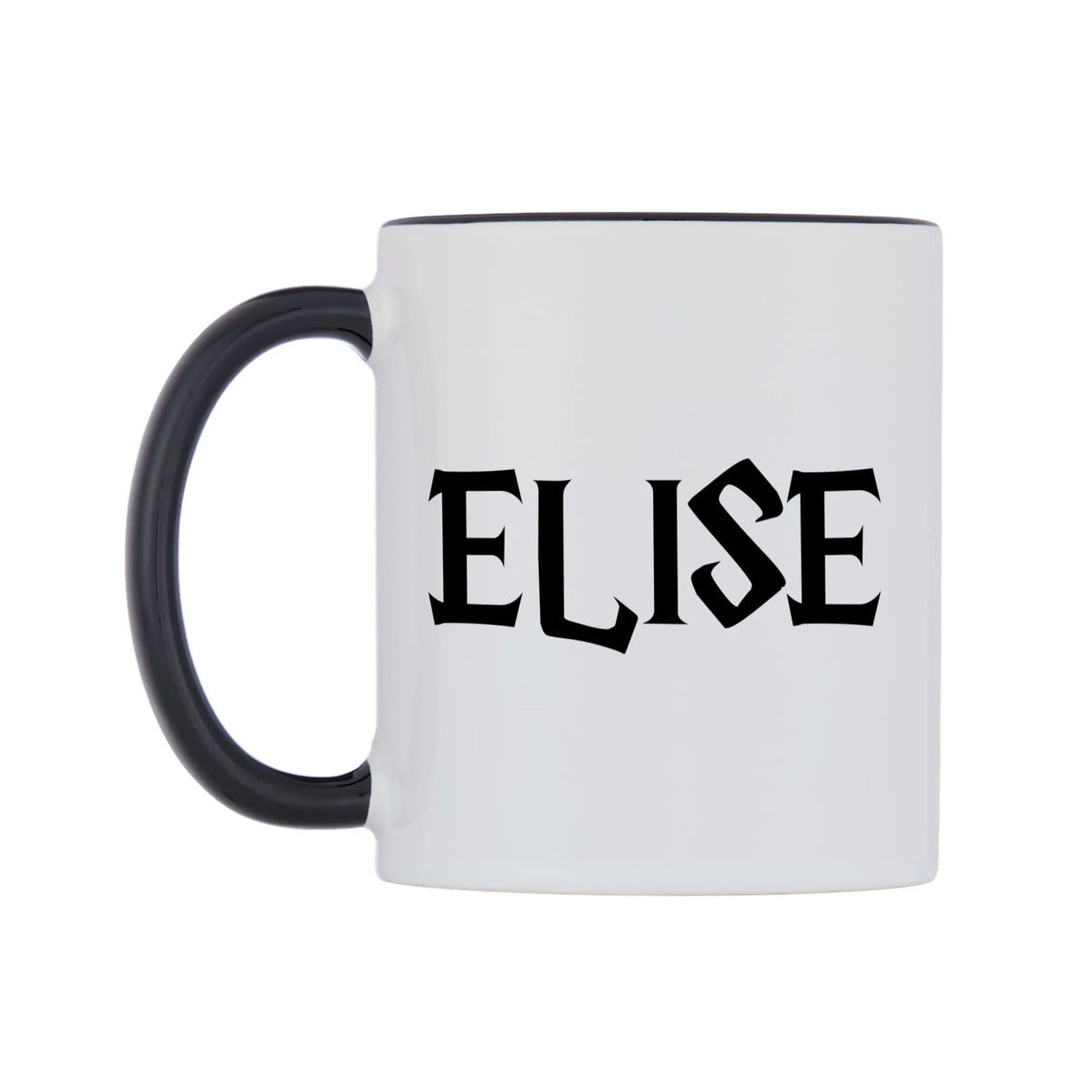 Elise - Wizard Themed Mug — white 11oz gloss mug with a black inside and handle, right side, on a white background