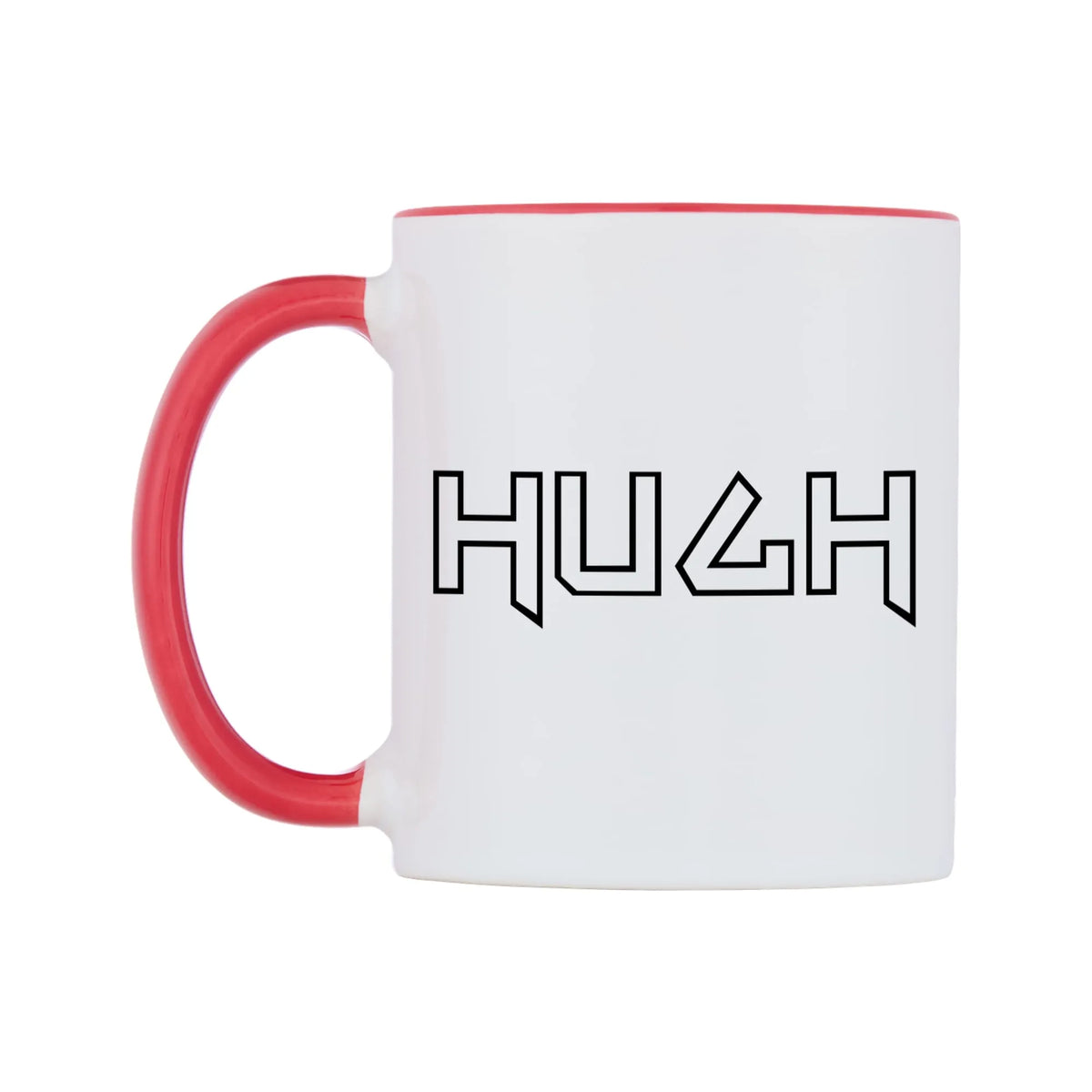 Hugh - Iron Maiden Themed Mug — white 11oz gloss mug with a red inside and handle, right side, on a white background