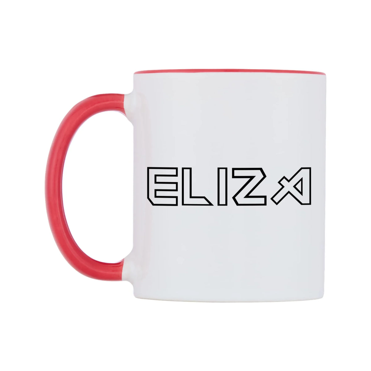 Eliza - Iron Maiden Themed Mug — white 11oz gloss mug with a red inside and handle, right side, on a white background