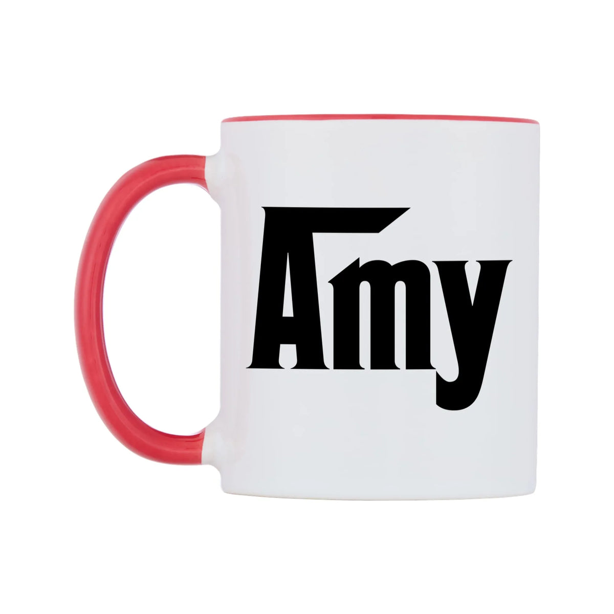 Amy - Godfather Themed Mug — white 11oz gloss mug with a red inside and handle, right side, on a white background