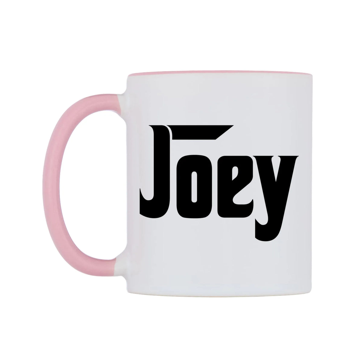 Joey - Godfather Themed Mug — white 11oz gloss mug with a pink inside and handle, right side, on a white background