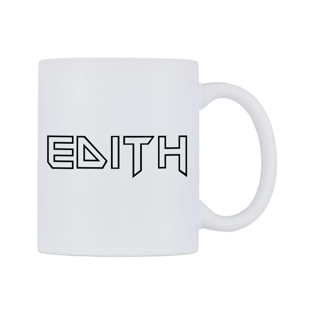 Edith - Iron Maiden Themed Mug — white 11oz gloss mug, left side, on a white background
