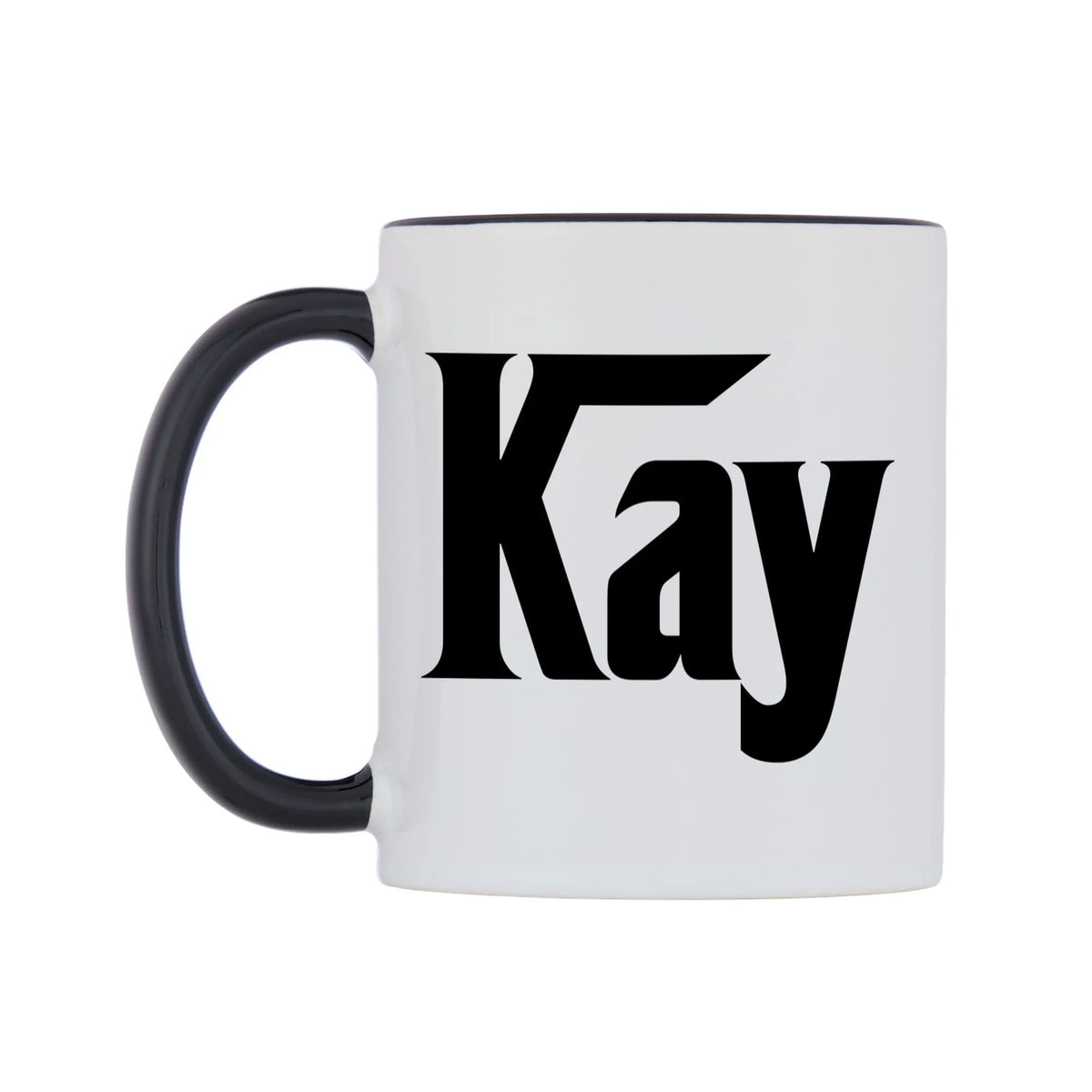 Kay - Godfather Themed Mug — white 11oz gloss mug with a black inside and handle, right side, on a white background