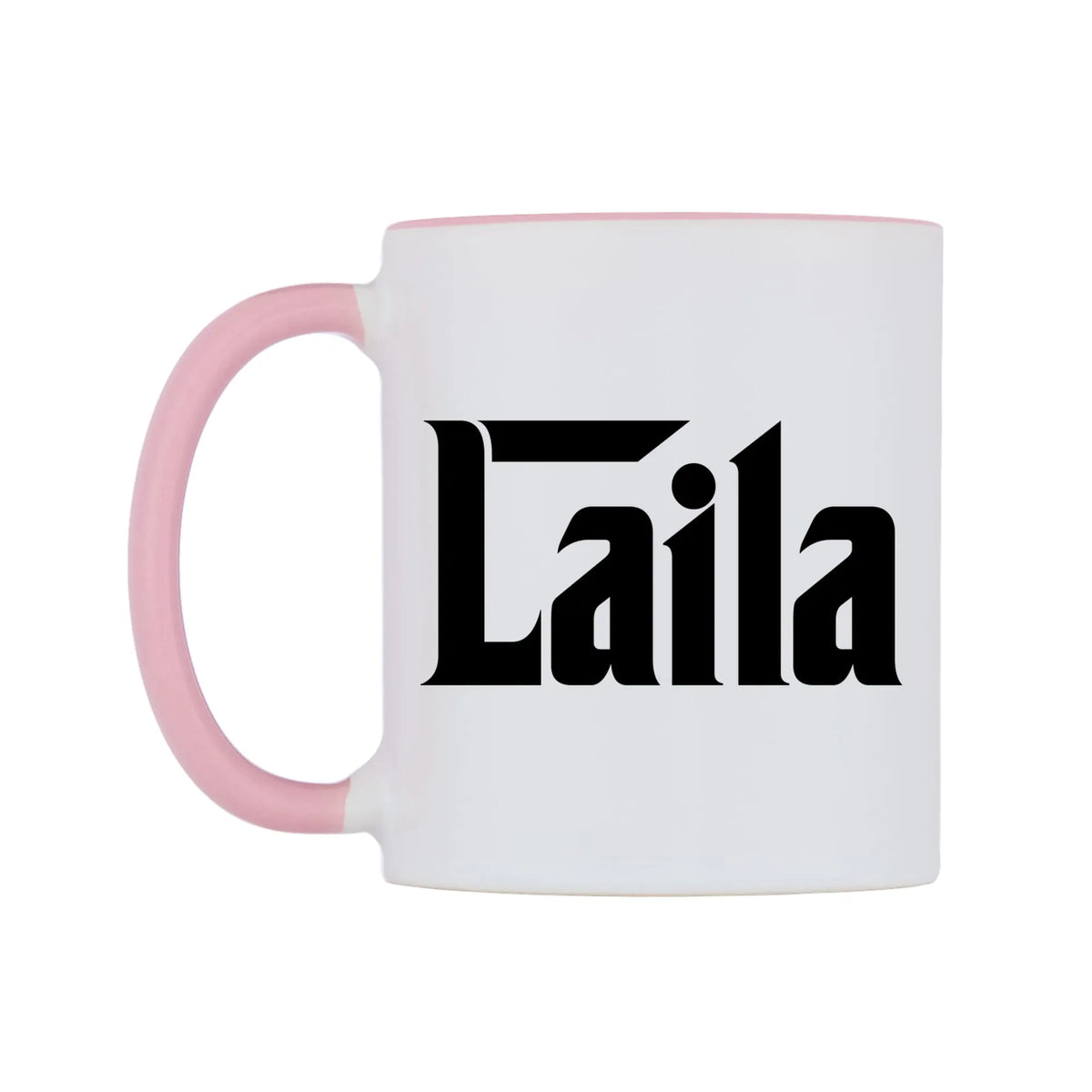 Laila - Godfather Themed Mug — white 11oz gloss mug with a pink inside and handle, right side, on a white background