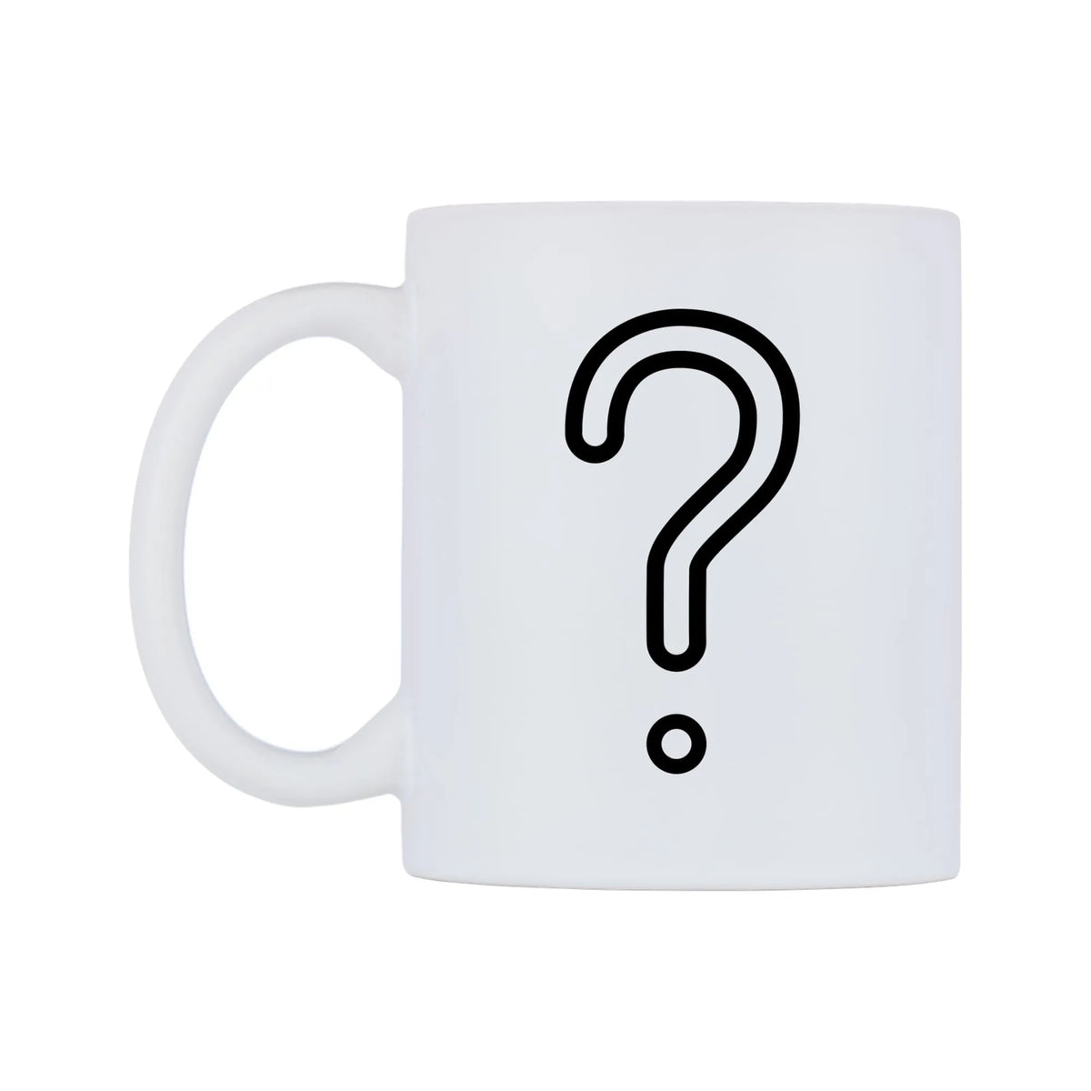 White Question Mark Emoji Mug — mug, right side, on a white background