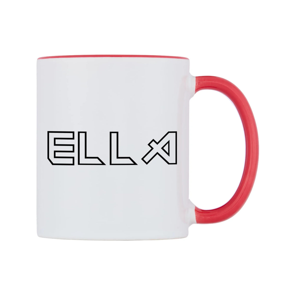 Ella - Iron Maiden Themed Mug — white 11oz gloss mug with a red inside and handle, left side, on a white background