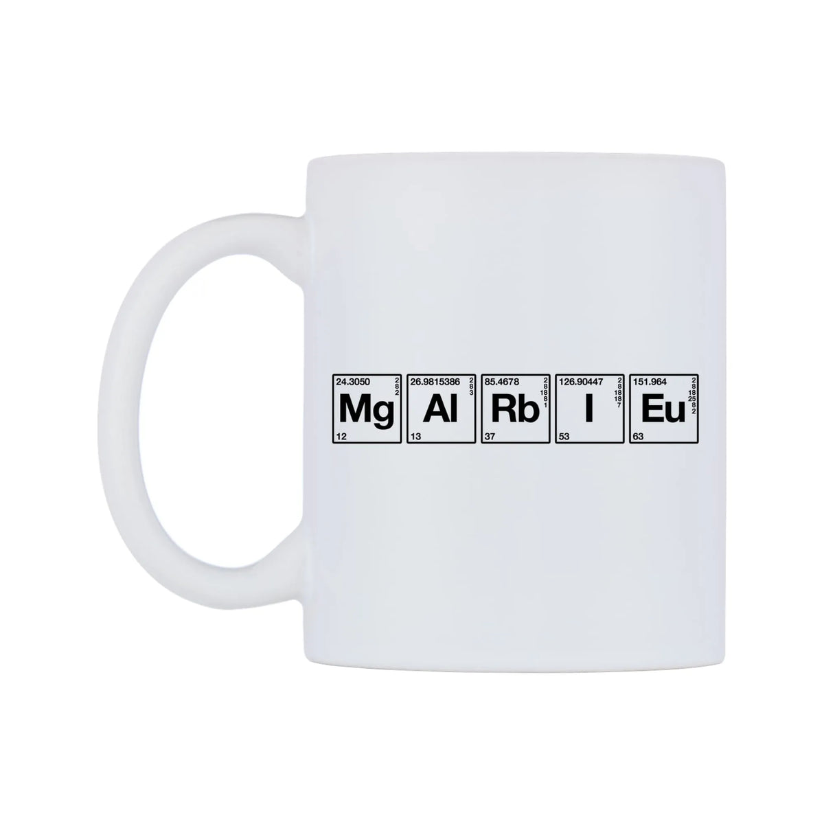 Marie - Chemistry Themed Mug — mug, right side, on a white background