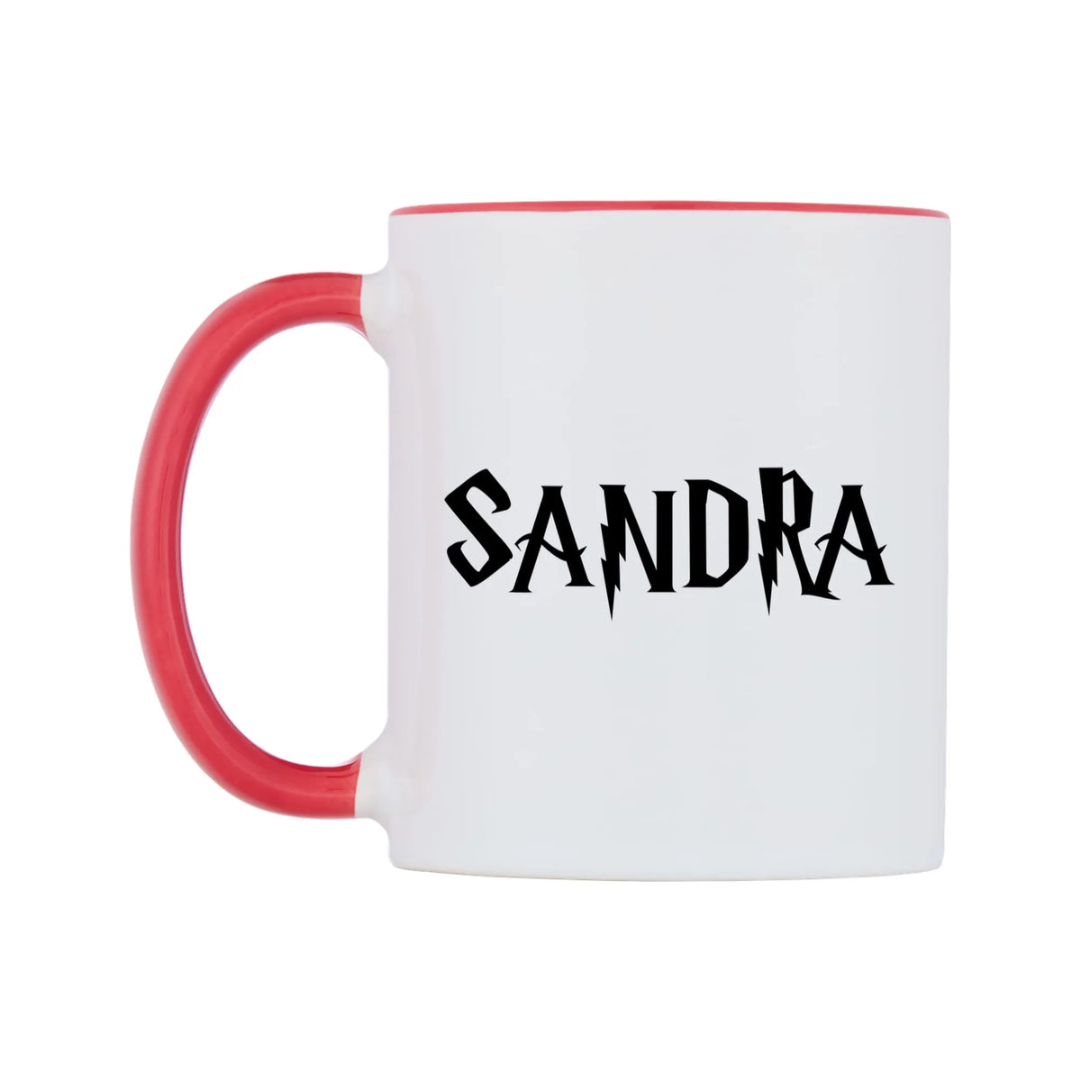 Sandra - Wizard Themed Mug — white 11oz gloss mug with a red inside and handle, right side, on a white background