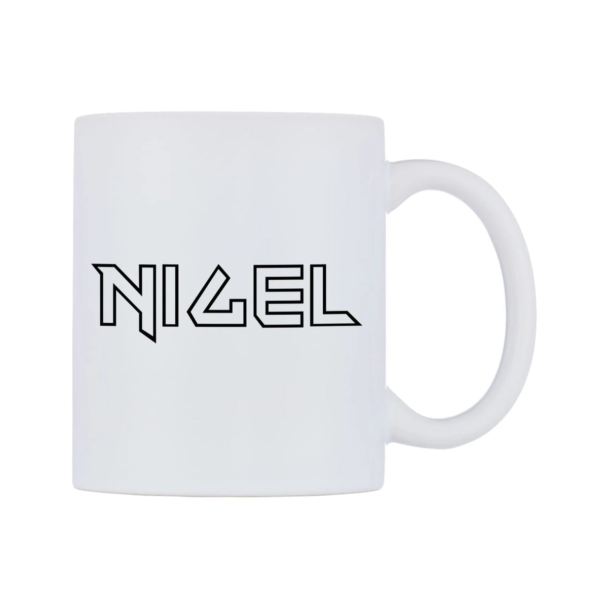 Nigel - Iron Maiden Themed Mug — white 11oz gloss mug, left side, on a white background