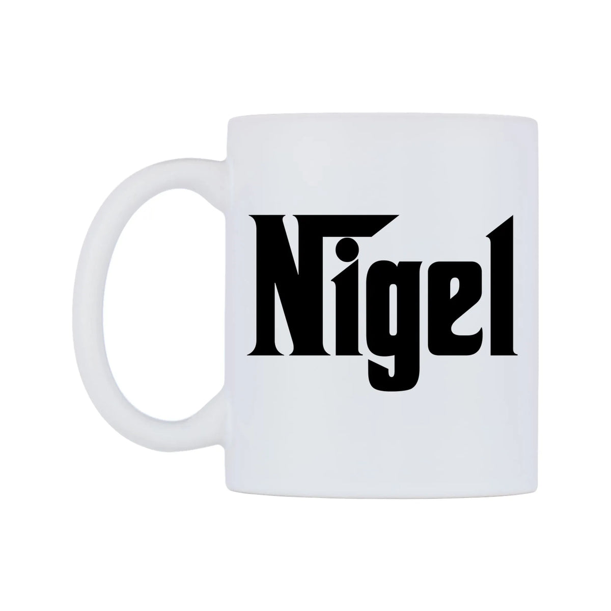 Nigel - Godfather Themed Mug — white 11oz gloss mug, right side, on a white background